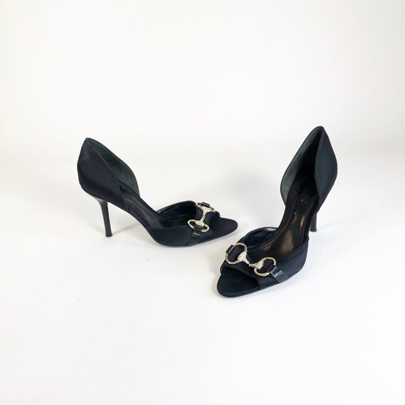 Gucci Black Horsebit Open Tie Hollywood Heels 7B - Picture 2 of 13